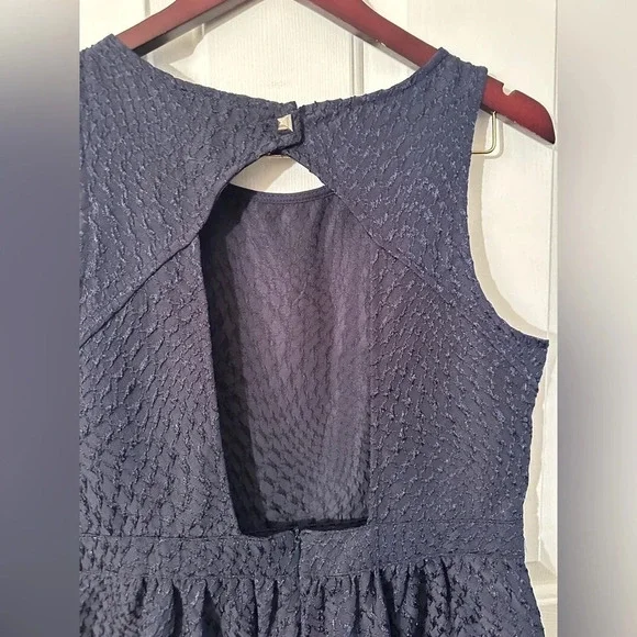 BIRDCAGE Anthropologie Navy Blue Sleeveless Cocktail Dress LARGE Back Cut Out - Picture 8 of 14